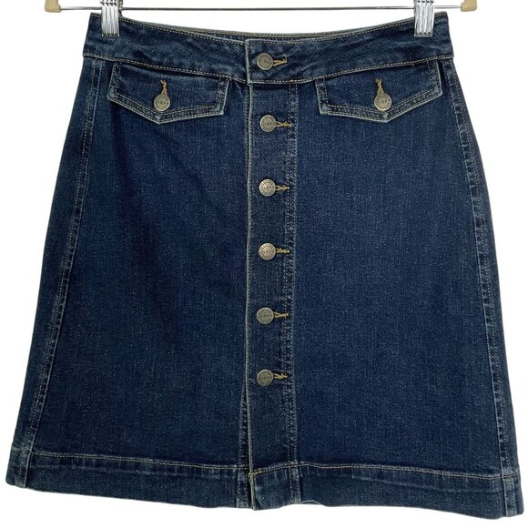 LOFT Button-front, Denim Skirt, size 0, Pockets, Stretch - Picture 1 of 9